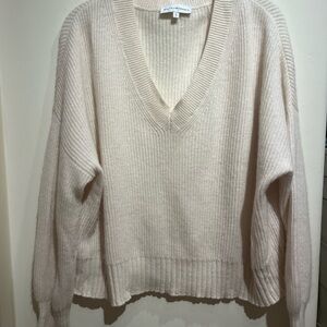 V-Neck Ribbed Cashmere Women Sweater - Cream